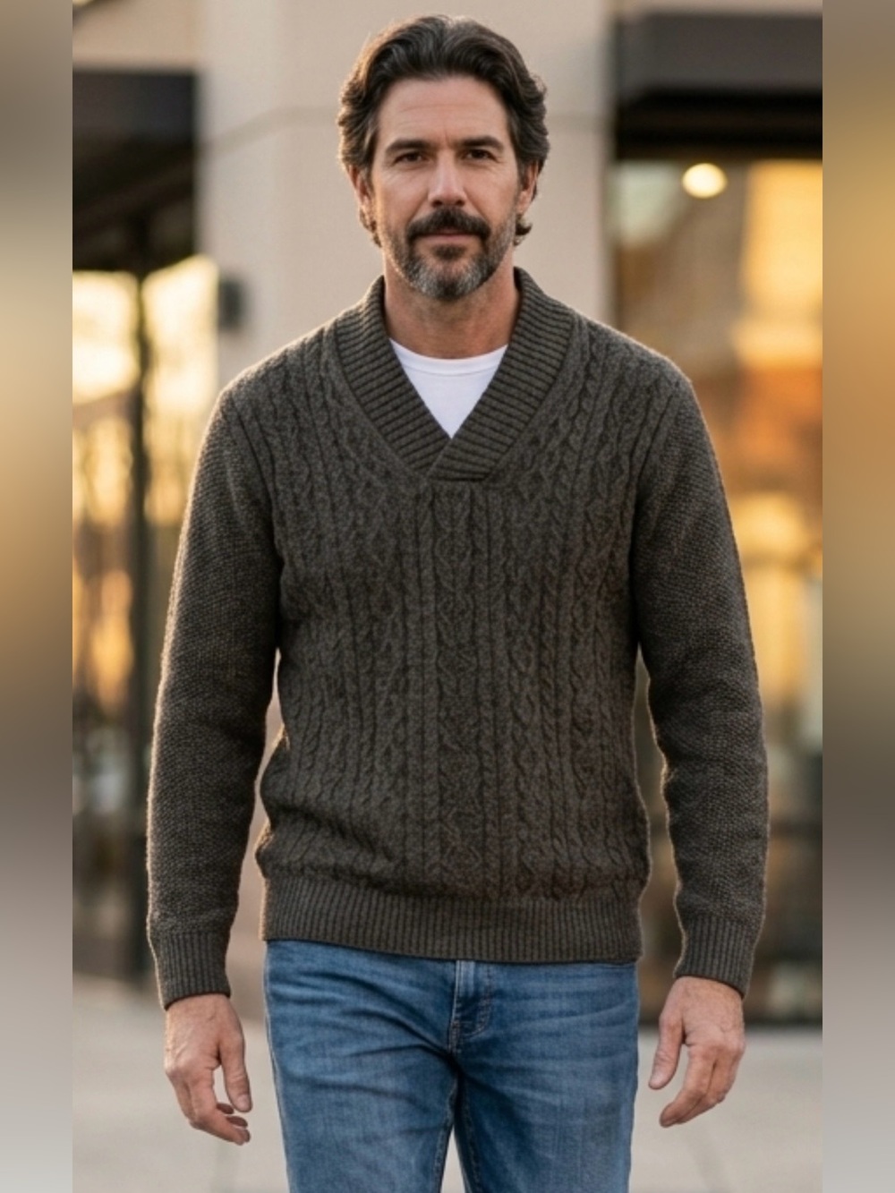 Joseph Abboud Men’s V-Neck Cable-knit  Green Wool Blend Sweater 2XLT